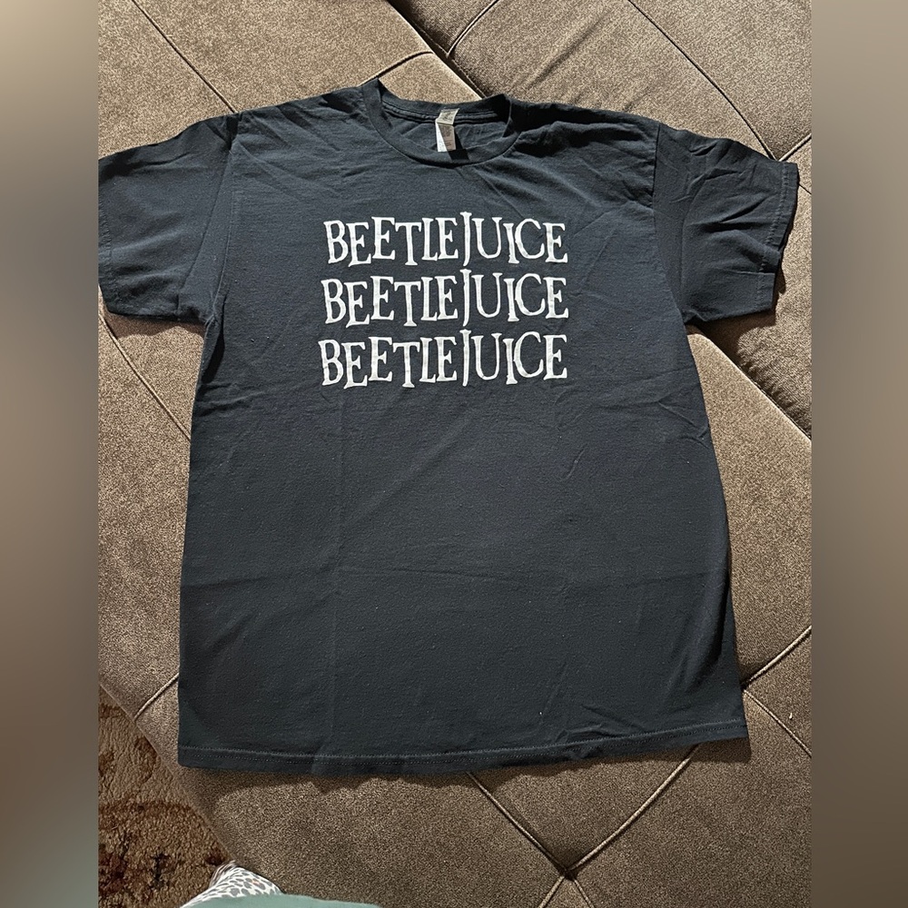 Beetlejuice Black Cotton Tee with White Vinyl Size L